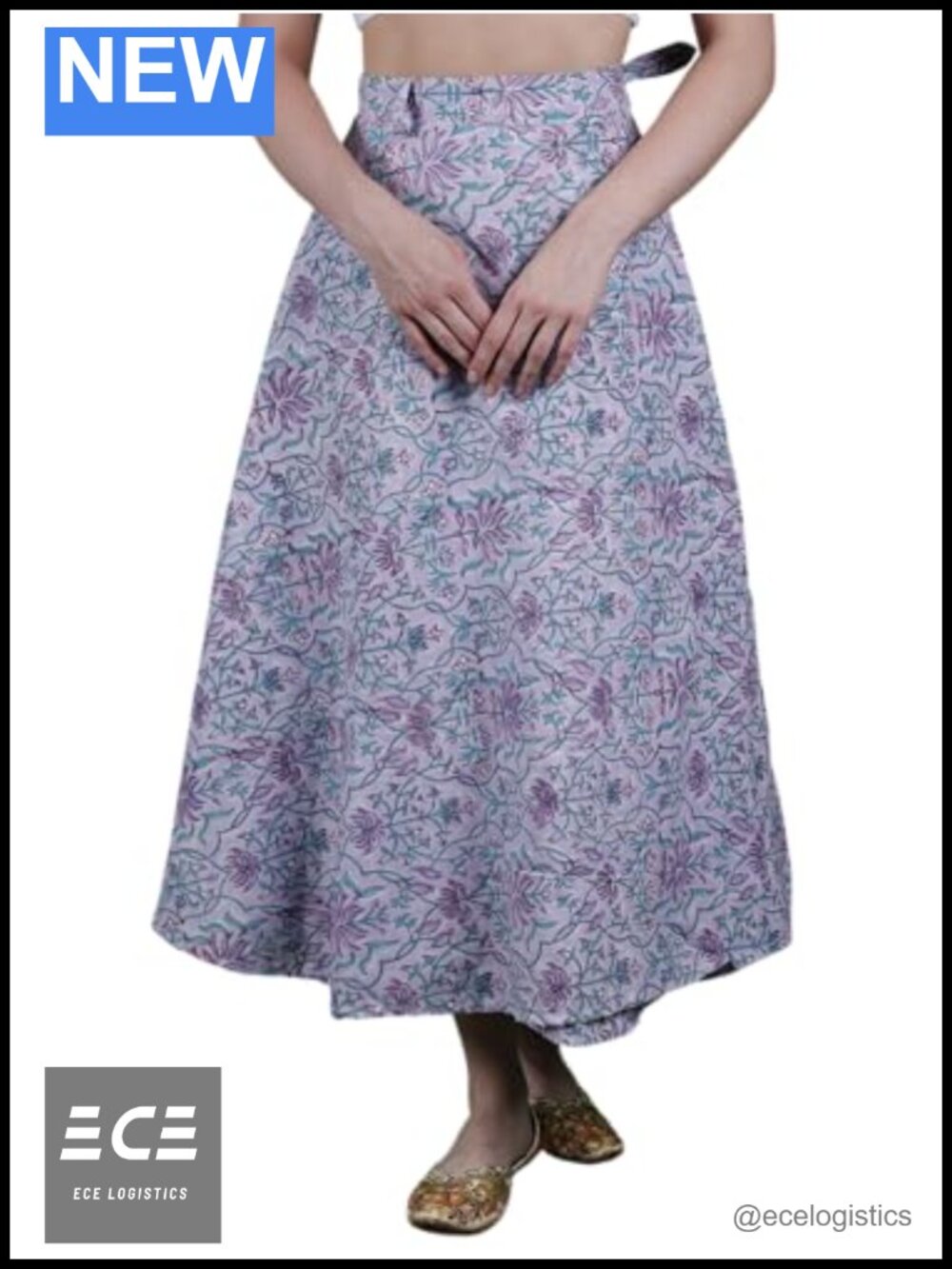Pure Cotton Wrap Around Long Skirt with Birds and Leaf Print